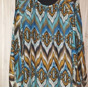 Umgee bobo blouse teal and gold tones